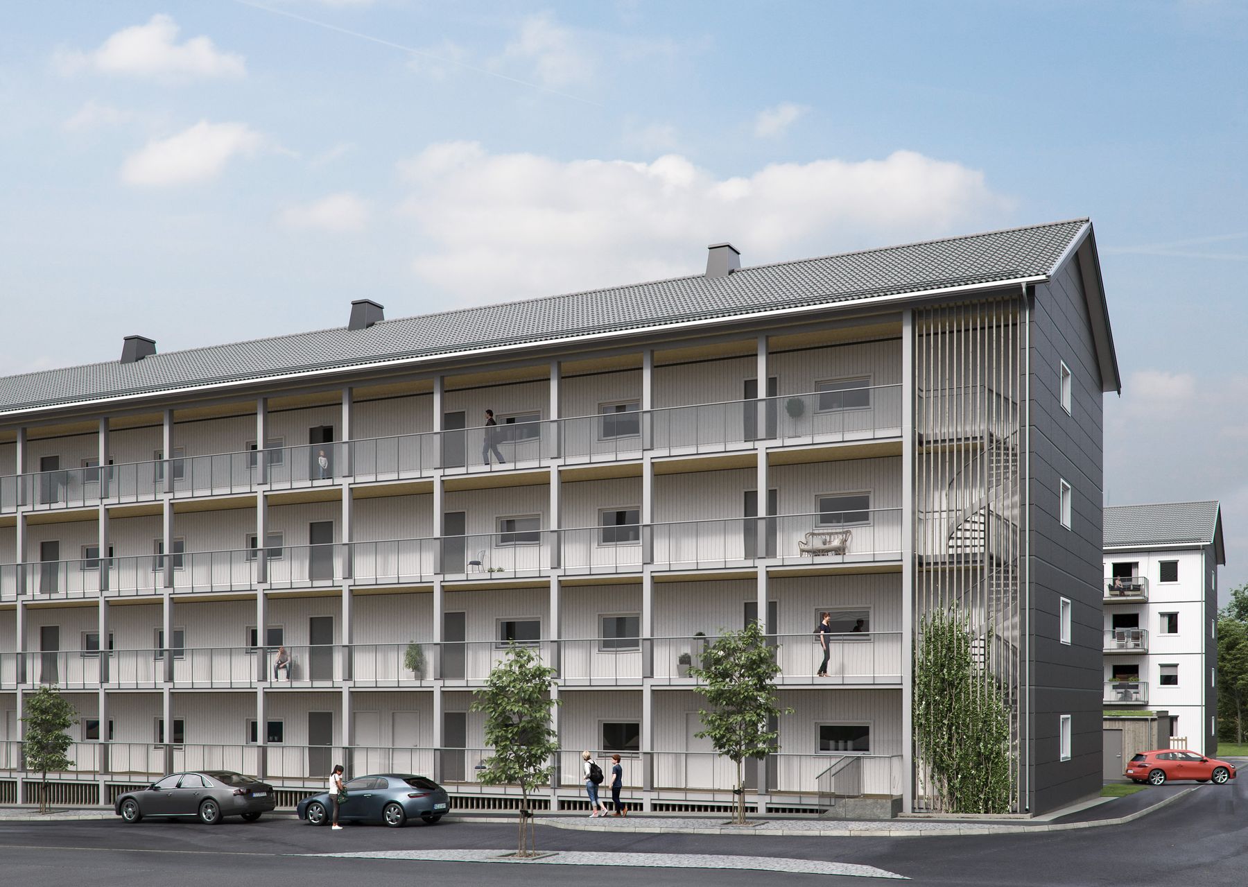 Ett av föreningens hus med loftgångar mot gatan